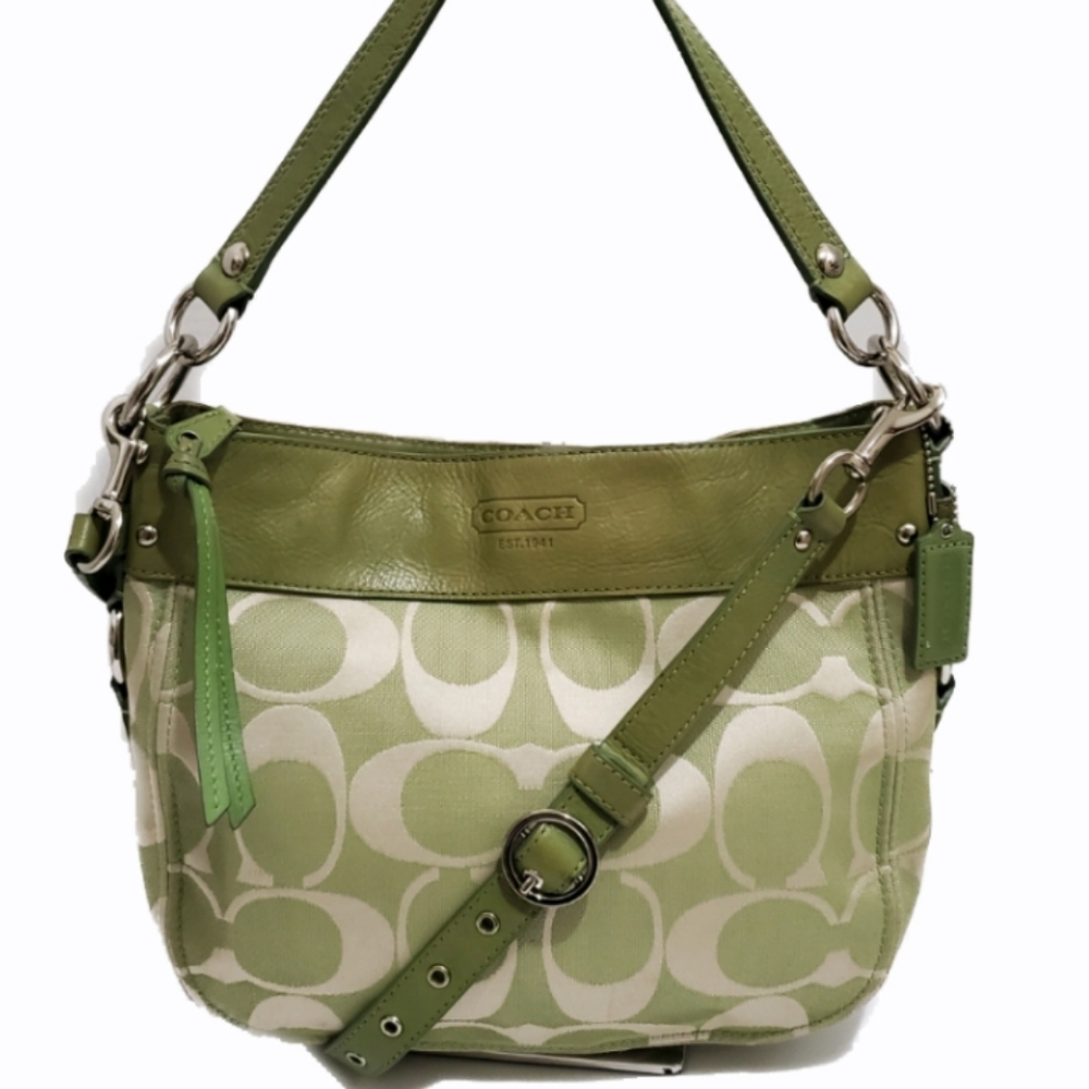 Coach Signature Lime Green Zoe Hobo Crossbody 💚